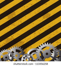 Grunge striped cunstruction background  and gears vector illustration