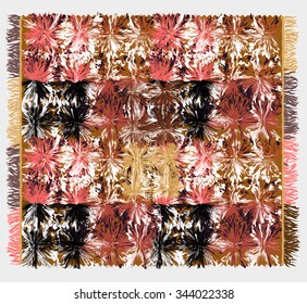 Grunge striped fluffy colorful plaid with fringe