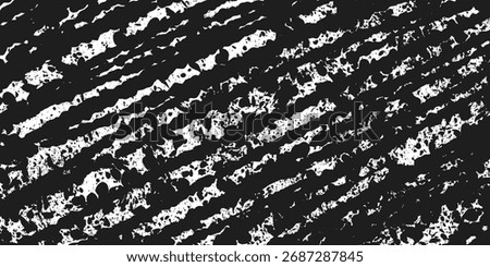 Grunge striped hand brush drawn text background with paint splashes blobs blots. Chaotic diagonal hatching grungy rough stripes strokes texture header banner. Rectangle 1:2 black and white template.