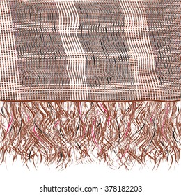 Grunge striped knitted weave scarf with fringe in brown,white,black colors