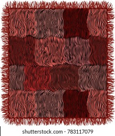 Grunge striped quilted carpet with fringe in brown,pink,violet,black colors isolated on white