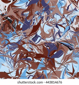Grunge striped,stained,complicated,chaotic seamless pattern in blue,brown,white colors