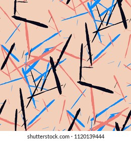 Grunge Stripes. Abstract Scratched Texture with Brush Strokes. Scribbled Grunge Motif for Print, Cotton, Curtains. Rustic Vector Background with Stripes