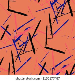 Grunge Stripes. Abstract Scratched Texture with Brush Strokes. Scribbled Grunge Pattern for Tablecloth, Shirt, Dress. Trendy Vector Background