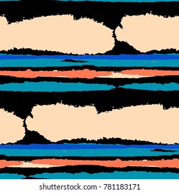 Grunge Stripes. Abstract Texture with Horizontal Brush Srokes.  Scribbled Grunge Rapport for Swimwear, Linen, Textile. Trendy Vector Background.