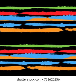 Grunge Stripes. Abstract Texture with Horizontal Dry Brush Srokes.  Scribbled Grunge Pattern for Swimwear, Cloth, Sportswear. Rustic Vector Background.