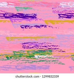 Grunge Stripes Line. Chalk Vector Textures. Seamless Pattern. Stripy Crayon Pencil Strokes. Hand Drawn Pastel. Summer Bright Stripes, Brushes. Horizontal Dirty Pinstripe Endless Repeating Elements.