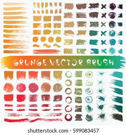 Grunge Streifen Mega-Set. Farbige Bauchetiketten, Farbstruktur. Pinselstriche, Vektorgrafik. Hintergrundhandgefertigte Designelemente.