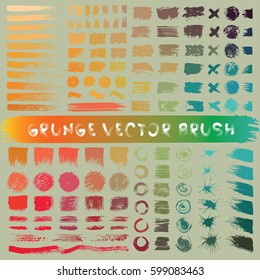 Grunge stripes mega set. Colored belly labels, paint texture. Brush strokes vector. Background handmade design elements.