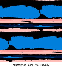 Grunge Stripes. Painted Lines. Texture with Horizontal Dry Brush Strokes. Scribbled Grunge Motif for Cloth, Swimwear, Textile. Rustic Vector Background