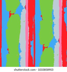 Grunge Stripes. Painted Lines. Texture with Vertical Dry Brush Strokes. Scribbled Grunge Pattern for Linen, Fabric, Textile. Trendy Vector Background with Stripes