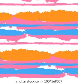 Grunge Stripes. Painted Lines. Texture with Horizontal Dry Brush Strokes. Scribbled Grunge Motif for Sportswear, Fabric, Cloth. Rustic Vector Background with Stripes