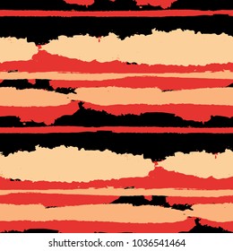 Grunge Stripes. Painted Lines. Texture with Horizontal Brush Strokes. Scribbled Grunge Pattern for Cloth, Swimwear, Textile. Retro Vector Background with Stripes