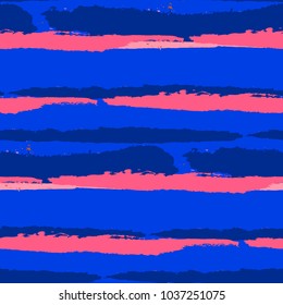 Grunge Stripes. Painted Lines. Texture with Horizontal Dry Brush Strokes. Scribbled Grunge Rapport for Cloth, Swimwear, Textile. Trendy Vector Background