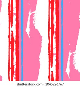 Grunge Stripes. Painted Lines. Texture with Vertical Dry Brush Strokes. Scribbled Grunge Pattern for Cloth, Swimwear, Textile. Retro Vector Background with Stripes