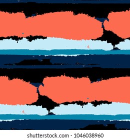Grunge Stripes. Painted Lines. Texture with Horizontal Dry Brush Strokes. Scribbled Grunge Rapport for Cloth, Swimwear, Textile. Rustic Vector Background with Stripes