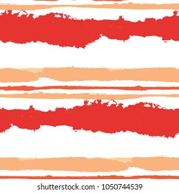 Grunge Stripes. Painted Lines. Texture with Horizontal Brush Strokes. Scribbled Grunge Motif for Cloth, Fabric, Textile. Retro Vector Background