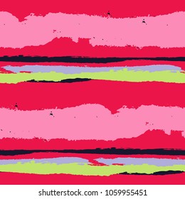 Grunge Stripes. Painted Lines. Texture with Horizontal Dry Brush Strokes. Scribbled Grunge Motif for Linen, Fabric, Textile. Retro Vector Background with Stripes
