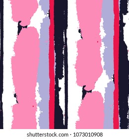 Grunge Stripes. Painted Lines. Texture with Vertical Dry Brush Strokes. Scribbled Grunge Motif for Linen, Fabric, Textile. Retro Vector Background with Stripes
