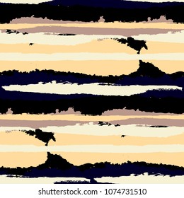 Grunge Stripes. Painted Lines. Texture with Horizontal Brush Strokes. Scribbled Grunge Motif for Cloth, Fabric, Textile. Retro Vector Background