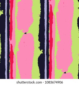 Grunge Stripes. Painted Lines. Texture with Vertical Brush Strokes. Scribbled Grunge Motif for Cloth, Swimwear, Textile. Rustic Vector Background