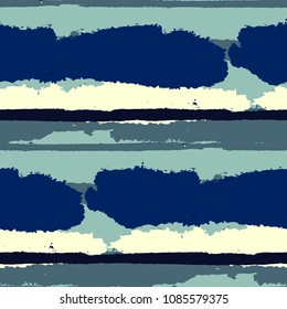 Grunge Stripes. Painted Lines. Texture with Horizontal Dry Brush Strokes. Scribbled Grunge Pattern for Cloth, Swimwear, Textile. Rustic Vector Background