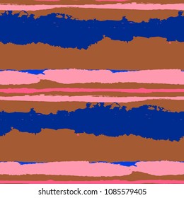 Grunge Stripes. Painted Lines. Texture with Horizontal Dry Brush Strokes. Scribbled Grunge Motif for Linen, Fabric, Wallpaper. Trendy Vector Background