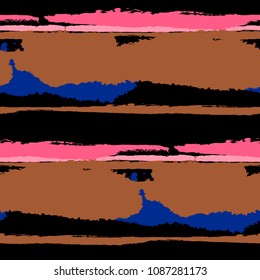 Grunge Stripes. Painted Lines. Texture with Horizontal Dry Brush Strokes. Scribbled Grunge Pattern for Cloth, Swimwear, Textile. Trendy Vector Background with Stripes