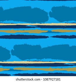 Grunge Stripes. Painted Lines. Texture with Horizontal Dry Brush Strokes. Scribbled Grunge Motif for Linen, Fabric, Wallpaper. Rustic Vector Background with Stripes