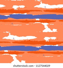Grunge Stripes. Painted Lines. Texture with Horizontal Dry Brush Strokes. Scribbled Grunge Pattern for Sportswear, Fabric, Wallpaper. Rustic Vector Background