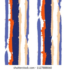 Grunge Stripes. Painted Lines. Texture with Vertical Dry Brush Strokes. Scribbled Grunge Motif for Sportswear, Paper, Cloth. Rustic Vector Background with Stripes