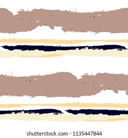 Grunge Stripes. Painted Lines. Texture with Horizontal Dry Brush Strokes. Scribbled Grunge Motif for Sportswear, Fabric, Wallpaper. Trendy Vector Background