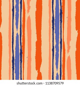 Grunge Stripes. Painted Lines. Texture with Vertical Dry Brush Strokes. Scribbled Grunge Motif for Sportswear, Fabric, Cloth. Rustic Vector Background with Stripes
