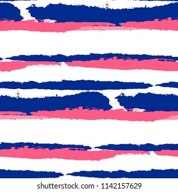 Grunge Stripes. Painted Lines. Texture with Horizontal Brush Strokes. Scribbled Grunge Motif for Sportswear, Paper, Cloth. Retro Vector Background with Stripes