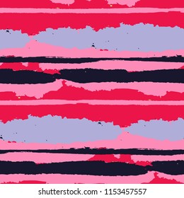 Grunge Stripes. Painted Lines. Texture with Horizontal Brush Strokes. Scribbled Grunge Motif for Cloth, Swimwear, Textile. Trendy Vector Background