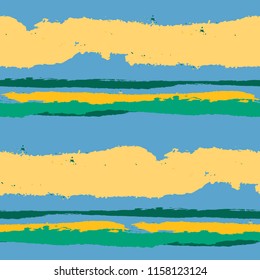 Grunge Stripes. Painted Lines. Texture with Horizontal Brush Strokes. Scribbled Grunge Motif for Cloth, Fabric, Textile. Retro Vector Background