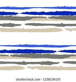 Grunge Stripes. Painted Lines. Texture with Horizontal Brush Strokes. Scribbled Grunge Motif for Cloth, Fabric, Textile. Rustic Vector Background