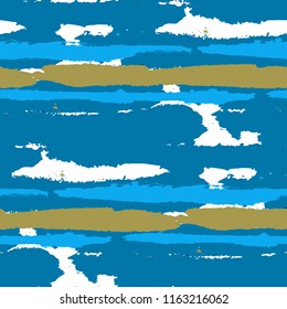 Grunge Stripes. Painted Lines. Texture with Horizontal Dry Brush Strokes. Scribbled Grunge Pattern for Linen, Fabric, Wallpaper. Trendy Vector Background