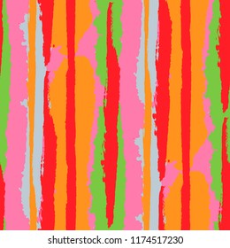 Grunge Stripes. Painted Lines. Texture with Vertical Brush Strokes. Scribbled Grunge Motif for Sportswear, Fabric, Cloth. Retro Vector Background