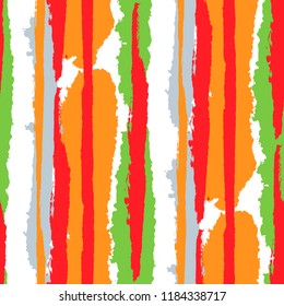 Grunge Stripes. Painted Lines. Texture with Vertical Dry Brush Strokes. Scribbled Grunge Pattern for Linen, Fabric, Wallpaper. Trendy Vector Background with Stripes
