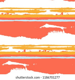Grunge Stripes. Painted Lines. Texture with Horizontal Brush Strokes. Scribbled Grunge Rapport for Linen, Fabric, Textile. Trendy Vector Background with Stripes
