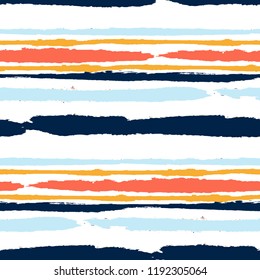 Grunge Stripes. Painted Lines. Texture with Horizontal Brush Strokes. Scribbled Grunge Rapport for Sportswear, Paper, Cloth. Trendy Vector Background with Stripes