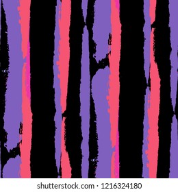 Grunge Stripes. Painted Lines. Texture with Vertical Brush Strokes. Scribbled Grunge Motif for Cloth, Swimwear, Textile. Rustic Vector Background with Stripes