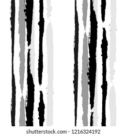 Grunge Stripes. Painted Lines. Texture with Vertical Brush Strokes. Scribbled Grunge Pattern for Cloth, Swimwear, Textile. Trendy Vector Background