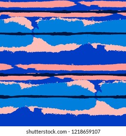 Grunge Stripes. Painted Lines. Texture with Horizontal Dry Brush Strokes. Scribbled Grunge Pattern for Cloth, Swimwear, Textile. Retro Vector Background with Stripes