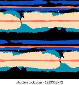 Grunge Stripes. Painted Lines. Texture with Horizontal Dry Brush Strokes. Scribbled Grunge Pattern for Sportswear, Fabric, Cloth. Trendy Vector Background with Stripes