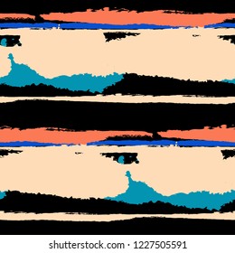 Grunge Stripes. Painted Lines. Texture with Horizontal Dry Brush Strokes. Scribbled Grunge Motif for Sportswear, Paper, Cloth. Retro Vector Background with Stripes