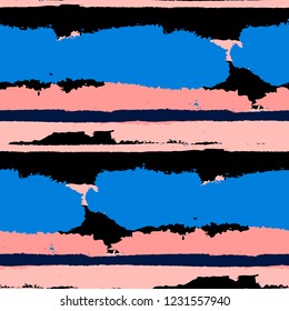 Grunge Stripes. Painted Lines. Texture with Horizontal Brush Strokes. Scribbled Grunge Pattern for Sportswear, Paper, Cloth. Rustic Vector Background with Stripes