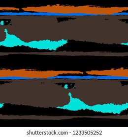 Grunge Stripes. Painted Lines. Texture with Horizontal Dry Brush Strokes. Scribbled Grunge Pattern for Cloth, Swimwear, Textile. Rustic Vector Background