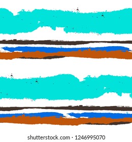 Grunge Stripes. Painted Lines. Texture with Horizontal Brush Strokes. Scribbled Grunge Motif for Cloth, Swimwear, Textile. Trendy Vector Background with Stripes